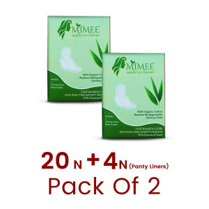 Bamboo Biodegradable Sanitary Pad, Regular - Pack 2